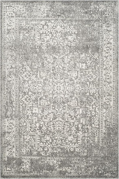 SAFAVIEH Evoke Collection Area Rug - 6'7" x 9', Grey & Ivory, Distressed Design, Non-Shedding & Easy to Clean, Ideal for Living Room, Bedroom, Dining Space (EVK256D)