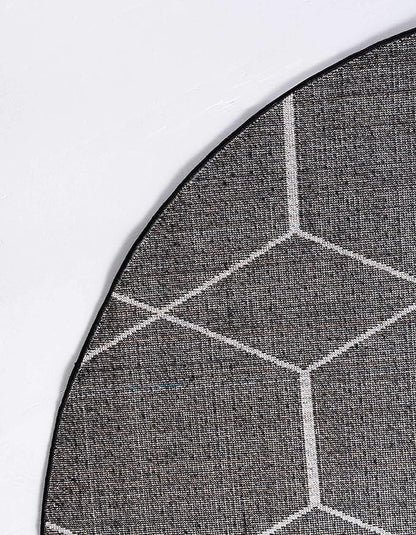 Unique Loom Trellis Frieze Collection Area Rug - Geometric (5' 1" Round, Black/ Ivory)