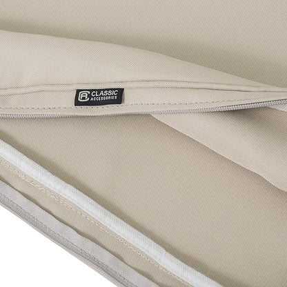 Classic Accessories Montlake Water-Resistant 25 x 25 x 5 Inch Outdoor Seat Cushion, Durable Patio Furniture Cushion with Straps,Antique Beige, Outdoor Cushion Cover