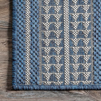 nuLOOM 8' x 10' Outdoor Tribal Geometric Area Rug, Stain Resistant, Weather Resistant, High Traffic, Patio, Balcony, Outside, Ranya Blue