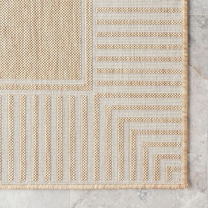 nuLOOM 5x8 Outdoor/Indoor Asha Area Rug, Tan, Casual Design with Striped Border, Stain Resistant, Highly Durable, for Patio, Balcony, Bedroom, Living Room, Dining Room, Bathroom