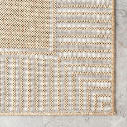 nuLOOM 5x8 Outdoor/Indoor Asha Area Rug, Tan, Casual Design with Striped Border, Stain Resistant, Highly Durable, for Patio, Balcony, Bedroom, Living Room, Dining Room, Bathroom