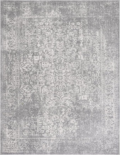 SAFAVIEH Area Rug 8x10 - Evoke Collection - Large - Silver & Ivory, Distressed Design, Non-Shedding & Easy to Clean, Ideal for Living Room, Bedroom, Dining Space (EVK256S)