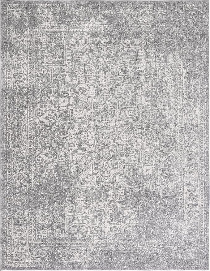 SAFAVIEH Evoke Collection 10' x 14' Silver / Ivory EVK256S Oriental Distressed Non-Shedding Living Room Bedroom Dining Home Office Area Rug