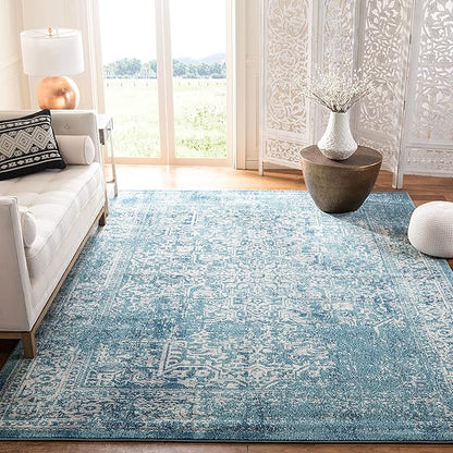 SAFAVIEH Evoke Collection 6'7" x 9' Blue/Ivory EVK256C Oriental Distressed Non-Shedding Living Room Bedroom Dining Home Office Area Rug