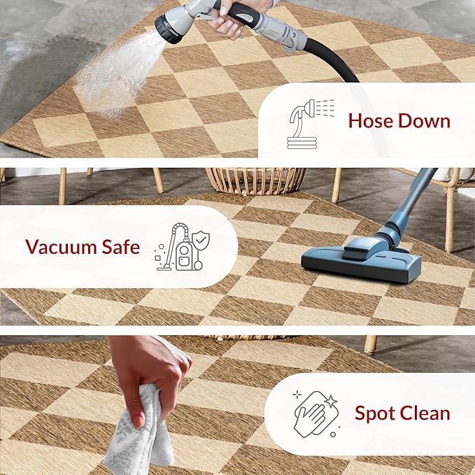 nuLOOM Outdoor Performance Collection Sabina Brown/Ivory, 8' x 10', Soft and Cozy, High Traffic, Stain Resistant, Easy Clean, Durable Area Rug for Indoor/Outdoor Patio, Deck, Porch, Garden, Courtyard