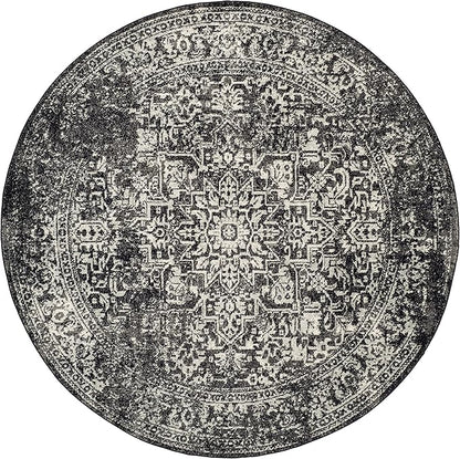 SAFAVIEH Evoke Collection Area Rug - 5'3" Round, Black & Grey, Distressed Design, Non-Shedding & Easy to Clean, Ideal for Living Room, Bedroom, Dining Space (EVK256R)
