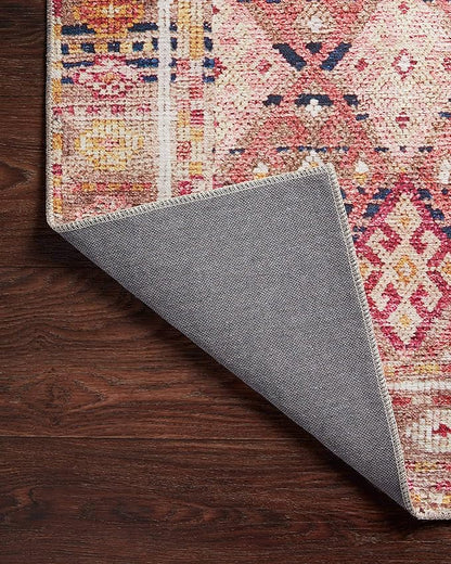 Loloi Layla Collection LAY-15 Magenta/Multi 7'-6" x 9'-6" .13" Thick Area Rug, Soft, Durable, Vintage Inspired, Distressed, Low Pile, Non-Shedding, Easy Clean, Printed, Living Room Rug