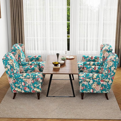 Accent Chair, Upholstered High Back Floral Armchair with Nailhead Trim & Wood Legs, Comfy Wingback Reading Single Sofa Chair for Small Spaces, Living Room, Bedroom ( Peacock Blue Floral, Set of 1)