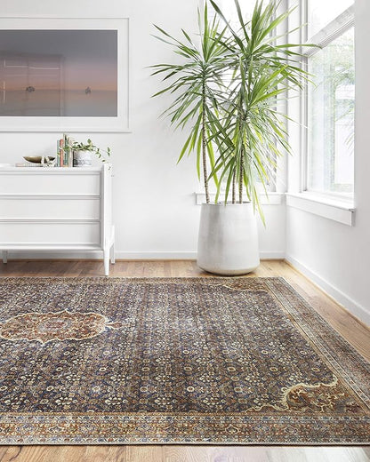 Loloi Layla Collection LAY-09 Cobalt Blue/Spice 2'-3" x 3'-9" .13" Thick Accent Rug, Soft, Durable, Vintage Inspired, Distressed, Low Pile, Non-Shedding, Easy Clean, Printed, Living Room Rug