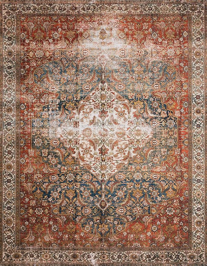 Loloi Layla Collection LAY-05 Ocean/Multi 5'-0" x 7'-6" .13" Thick Area Rug, Soft, Durable, Vintage Inspired, Distressed, Low Pile, Non-Shedding, Easy Clean, Printed, Living Room Rug