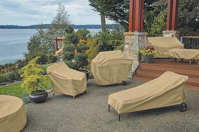 Classic Accessories Terrazzo Water-Resistant 94 Inch Round Patio Table & Chair Set Cover, Outdoor Table Cover