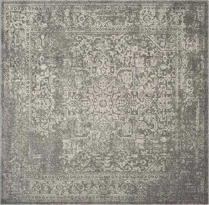 SAFAVIEH Evoke Collection Area Rug - 9' Square, Silver & Ivory, Distressed Design, Non-Shedding & Easy to Clean, Ideal for Living Room, Bedroom, Dining Space (EVK256S)
