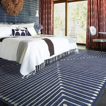 RUGGABLE x Jonathan Adler Machine Washable Modern Area Rug – Inkdrop Lapis Blue 8x10, Stain-Resistant, Non-Slip – Large Rugs for Living Room, Bedroom, Hallway, Entryway & Office–with Standard Pad