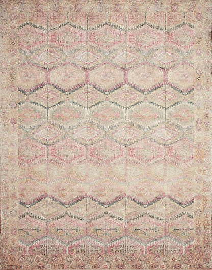 Loloi Layla Collection LAY-17 Pink/Lagoon 9'-0" x 12'-0" .13" Thick Area Rug, Soft, Durable, Vintage Inspired, Distressed, Low Pile, Non-Shedding, Easy Clean, Printed, Living Room Rug