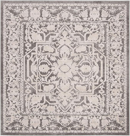 SAFAVIEH Reflection Collection Area Rug - 6'7" Square, Dark Grey & Cream, Non-Shedding & Easy Cleaning, Ideal for Living Room, Bedroom (RFT665B)