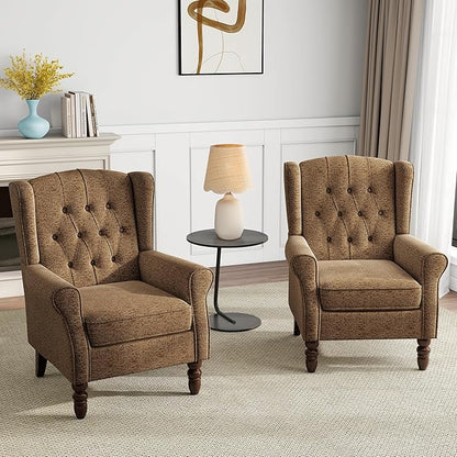 Mid-Century Modern Wingback Chair - Plush Upholstered Accent Armchair with Solid Oak Legs, Ergonomic High Back Lounge Chair for Living Room, Bedroom & Office - Retro Modern Reading Chair Creamy Brown