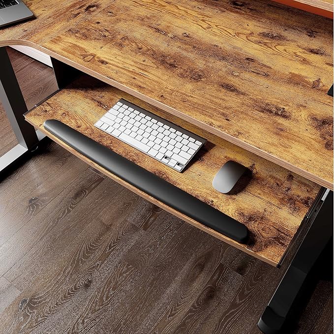 EUREKA ERGONOMIC Standing Desk with Keyboard Tray, Computer Desk, 61" L Shaped Electric Adjustable Height Desk w Monitor Stand LED, Corner Sit Stand Desk Gaming Desk, Dual Motor,Left/Rustic Brown