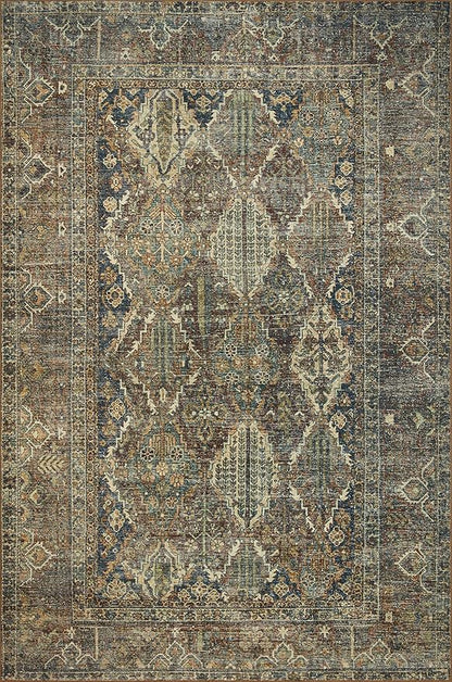Loloi Magnolia Home by Joanna Gaines Banks Collection BAN-05 Spice/Blue 2'-0" x 5'-0" .13" Pile Height, Machine Washable, Accent Rug