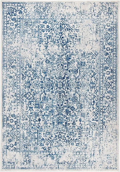 SAFAVIEH Evoke Collection 6'7" x 9' Ivory / Navy EVK256N Oriental Distressed Non-Shedding Living Room Bedroom Dining Home Office Area Rug