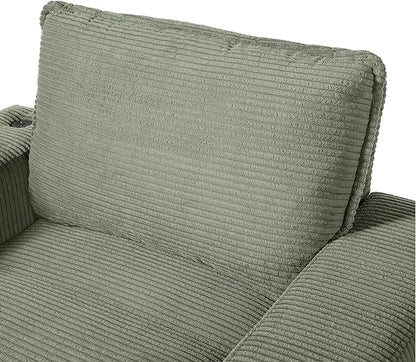 Christopher Knight Home Zoe Oversized Chaise Lounge Chair Indoor with Cup Holders & USB Charging Port, Corduroy Upholstered Sofa Bed + Ottoman with Storage, Comfy Deep Seat Sleeper Sofa Chair, Green