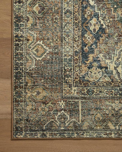 Loloi Magnolia Home by Joanna Gaines Banks Collection BAN-05 Spice/Blue 5'-0" x 7'-6", .13" Pile Height, Machine Washable, Area Rug