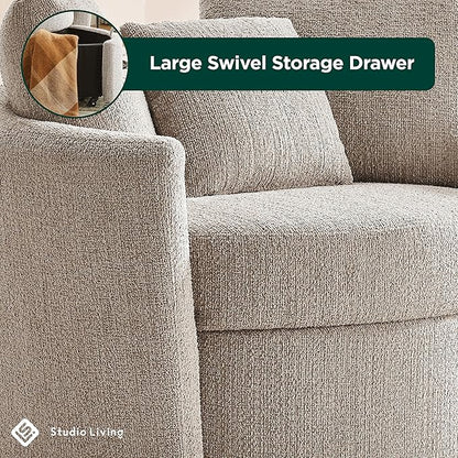 Studio Living® Beckett 48" Storage Chair, Modern Farmhouse, Pocket Coil Comfort, Easy Assembly, Chenille Fabric, Taupe
