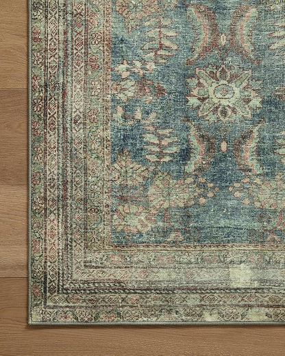 Loloi Magnolia Home by Joanna Gaines Banks Collection BAN-01 Ocean/Spice 2'-6" x 7'-6", .13" Pile Height, Machine Washable, Runner Rug