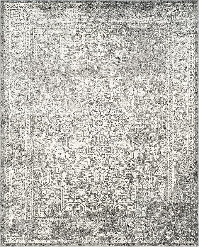 SAFAVIEH Area Rug 8x10 - Evoke Collection - Large - Grey & Ivory, Distressed Design, Non-Shedding & Easy Cleaning, Ideal for Living Room, Bedroom, Dining Space (EVK256D)