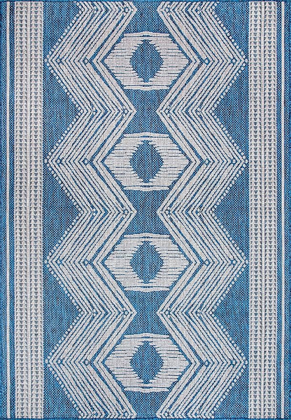 nuLOOM 3'6" x 5' Outdoor Tribal Geometric Area Rug, Stain Resistant, Weather Resistant, High Traffic, Patio, Balcony, Outside, Ranya Blue