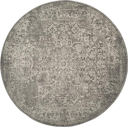 SAFAVIEH Evoke Collection Area Rug - 5'3" Round, Silver & Ivory, Distressed Design, Non-Shedding & Easy to Clean, Ideal for Living Room, Bedroom, Dining Space (EVK256S)