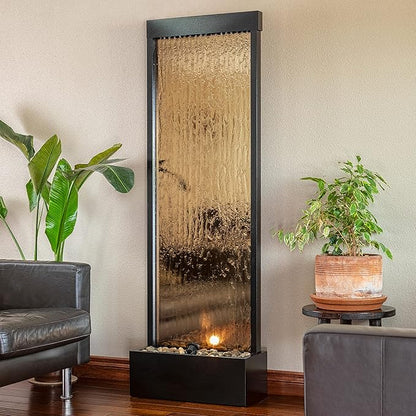 Alpine Corporation | 72"H Indoor/Outdoor Mirror Waterfall Floor Fountain — LED Lights & River Stones — Elegant Bronze Finish for Home, Office, Patio & Entryway Décor