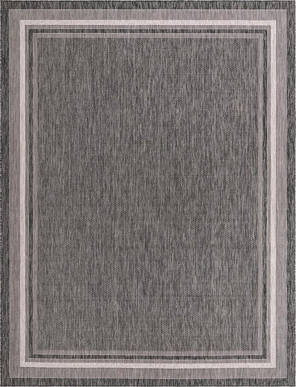 Unique Loom Outdoor Border Collection Area Rug - Soft Border (10' x 13' Rectangle, Black/ Ivory)
