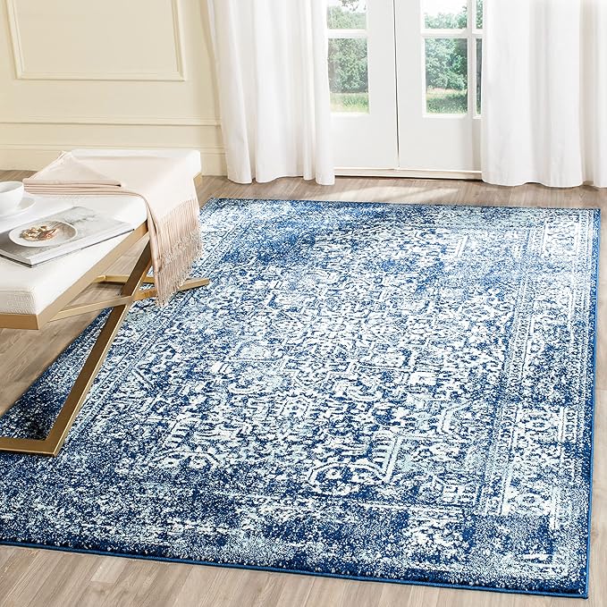 SAFAVIEH Evoke Collection 4' x 6' Navy/Ivory EVK256A Oriental Distressed Non-Shedding Living Room Bedroom Accent Rug