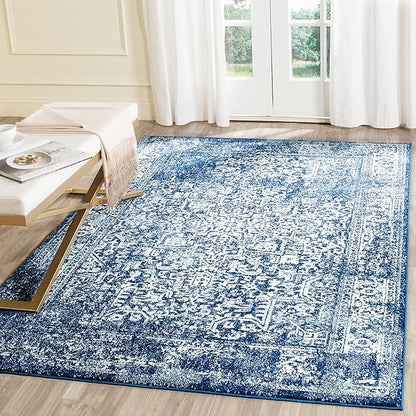 SAFAVIEH Evoke Collection 4' x 6' Navy/Ivory EVK256A Oriental Distressed Non-Shedding Living Room Bedroom Accent Rug