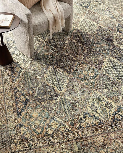 Loloi Magnolia Home by Joanna Gaines Banks Collection BAN-05 Spice/Blue 2'-6" x 12'-0", .13" Pile Height, Machine Washable, Runner Rug