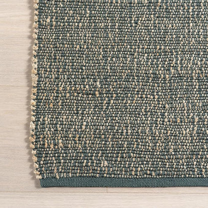 nuLOOM 7'6" x 9'6" Elfriede Jute & Cotton Hand Woven Area Rug, Green, Solid Rustic Farmhouse Style, Weaved Design, Natural Fiber, for Bedroom, Living Room, Dining Room, Hallway, Office, Entryway