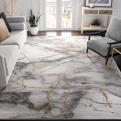 SAFAVIEH Craft Collection Area Rug - 6'7" Square, Grey & Gold, Modern Abstract Design, Non-Shedding & Easy Care, Ideal for High Traffic Areas in Living Room, Bedroom (CFT877F)