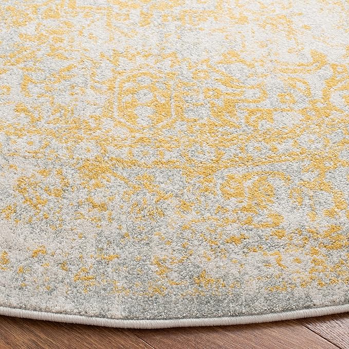 SAFAVIEH Evoke Collection Area Rug - 8' Round, Ivory & Gold, Distressed Design, Non-Shedding & Easy to Clean, Ideal for Living Room, Bedroom, Dining Space (EVK256B)