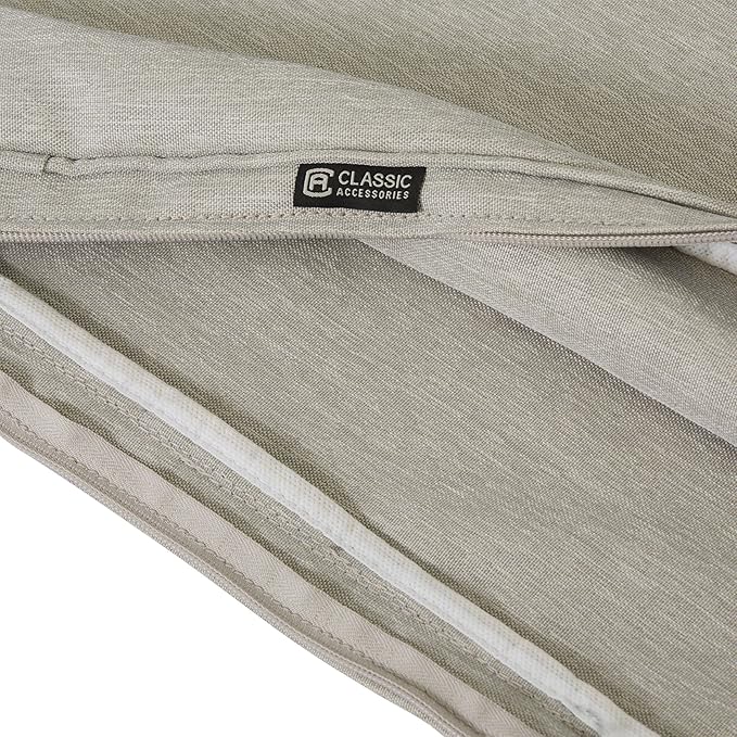 Classic Accessories Montlake Water-Resistant 25 x 25 x 5 Inch Square Outdoor Seat Cushion, Patio Furniture Chair Cushion, Heather Grey, Outdoor Cushion Cover