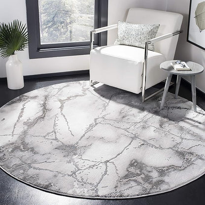 SAFAVIEH Craft Collection Area Rug - 8' Round, Grey & Silver, Modern Abstract Design, Non-Shedding & Easy Care, Ideal for High Traffic Areas in Living Room, Bedroom (CFT877G)