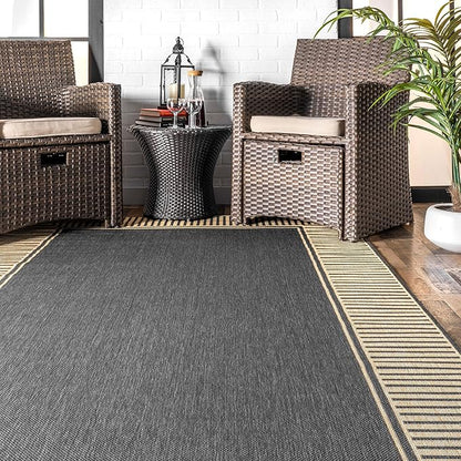 Nuloom Asha Dark Grey/Ivory, 9' 6" x 12', Casual, Striped Border, Soft and Cozy, High Traffic, Stain Resistant, Easy Clean, Durable Area Rug for Indoor/Outdoor Patio, Deck, Porch, Garden, Courtyard