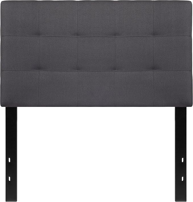 EMMA + OLIVER Quilted Tufted Upholstered Twin Size Headboard in Dark Gray Fabric