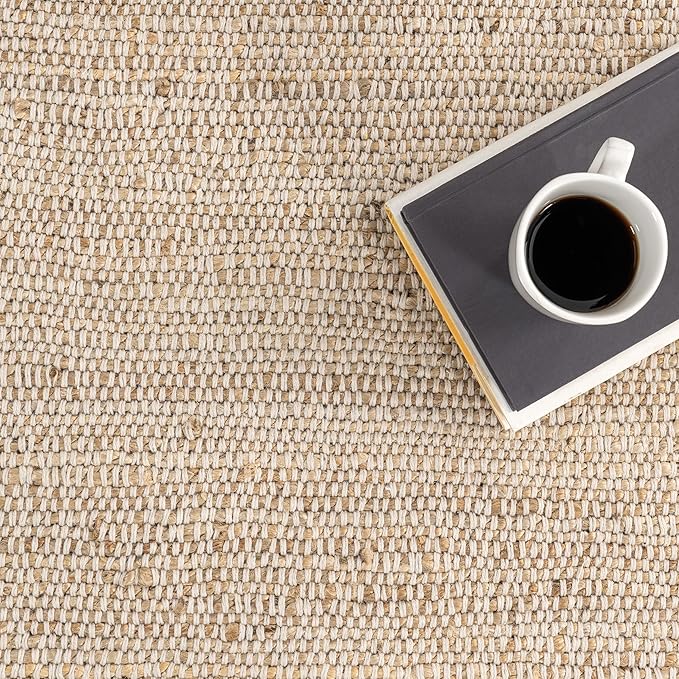 nuLOOM 4x6 Elfriede Jute & Cotton Hand Woven Area Rug, Natural, Solid Rustic Farmhouse Style, Weaved Design, Natural Fiber, For Bedroom, Living Room, Dining Room, Hallway, Office, Entryway