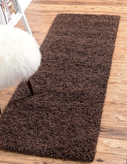 Unique Loom Solid Shag Collection Area Rug (2' 6" x 19' 8" Runner, Chocolate Brown)