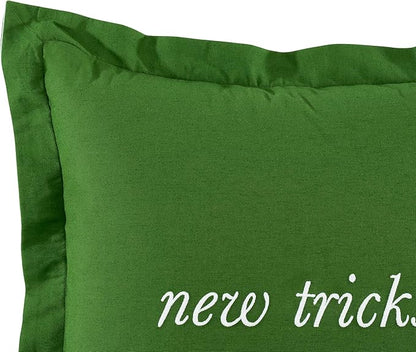 kate spade new york Old Habits, New Tricks Reversible Decorative Pillow for Bed or Sofa, Cotton and Linen Cover Throw Pillow, 18 x 18, Green
