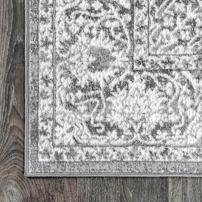 JONATHAN Y Modern Vintage Medallion Light Gray 8x8 Square Indoor Area Rug, Country, Floral, Easy-Cleaning for Living Room, Bedroom, Kitchen, Pet Friendly, Non-Shedding (MDP100A-8SQ)