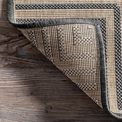 Nuloom Asha Dark Grey/Ivory, 9' 6" x 12', Casual, Striped Border, Soft and Cozy, High Traffic, Stain Resistant, Easy Clean, Durable Area Rug for Indoor/Outdoor Patio, Deck, Porch, Garden, Courtyard