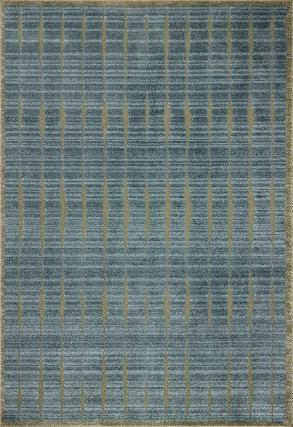 Loloi Chris Loves Julia Calvin Collection CLV-02 Ocean/Olive 7'-10" x 7'-10" Round Area Rug Checkered Neutral Soft Living Room Bedroom Carpet