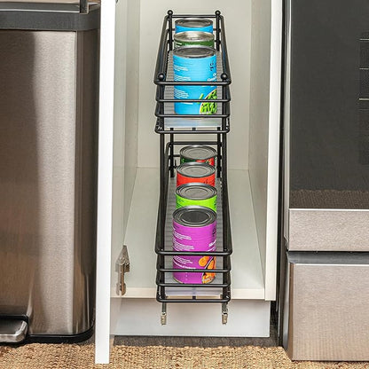 Household Essentials Glidez Multipurpose Paint-Finished Steel Pull-Out/Slide-Out Storage Organizer with Plastic Liners for Under Cabinet Use - 2-Tier Design, Black